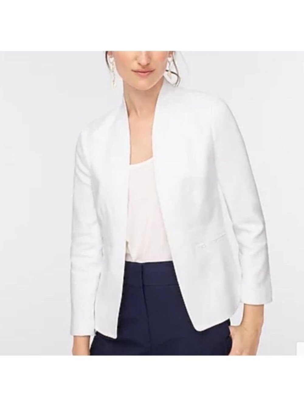 J. Crew Women's Going Out Blazer Stretch Linen Plus Size 24 White Open Front